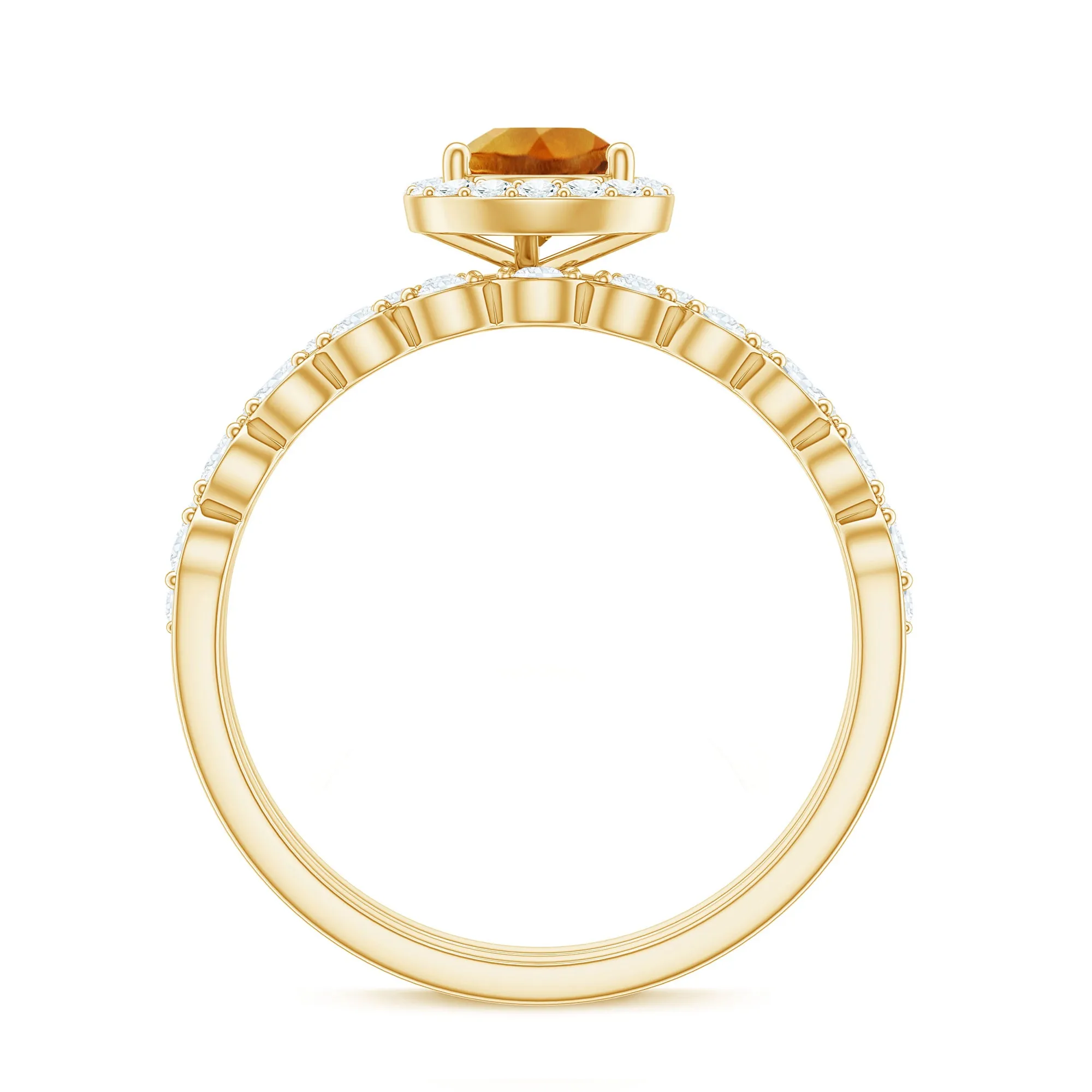 Teardrop Citrine Bridal Ring Set with Moissanite