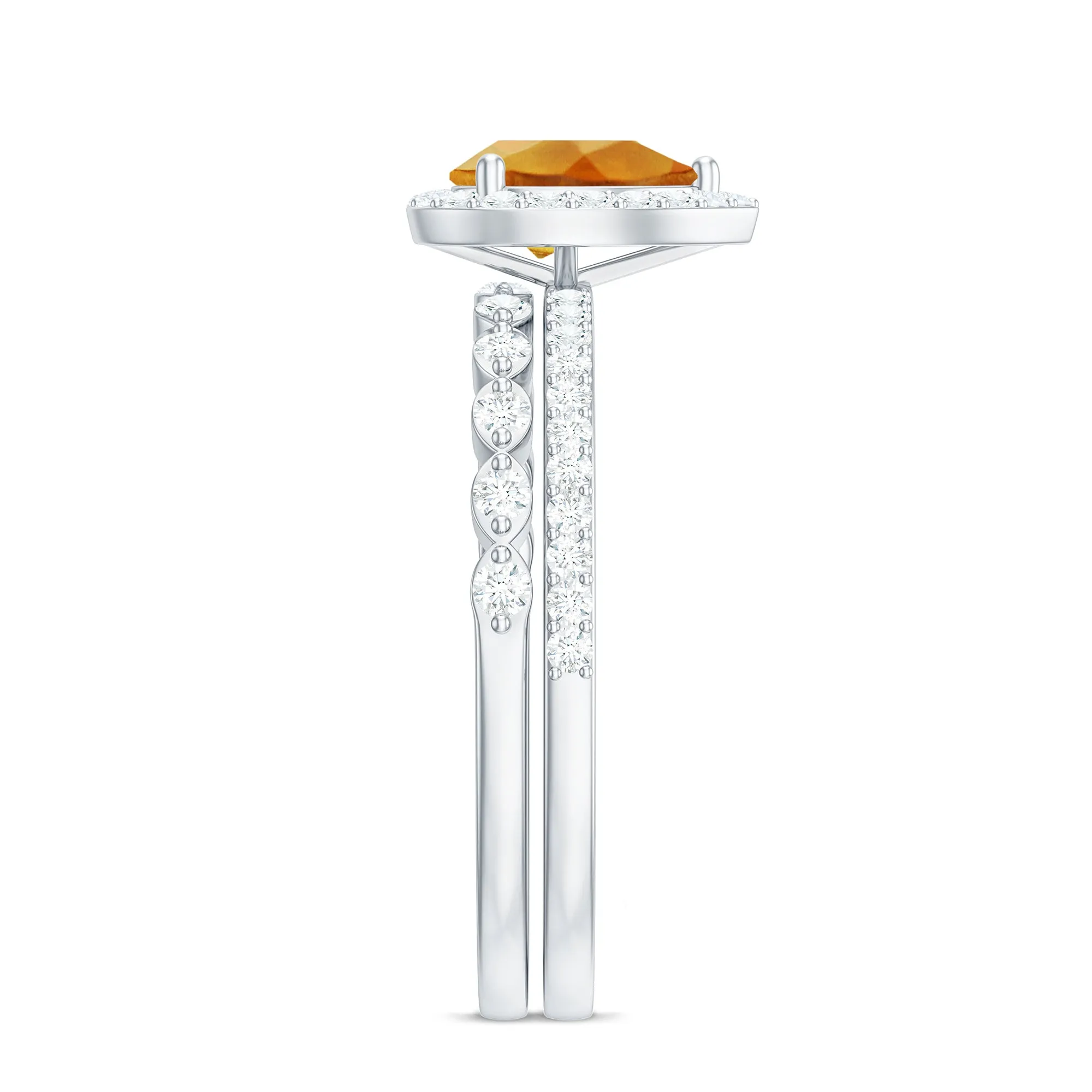 Teardrop Citrine Bridal Ring Set with Moissanite