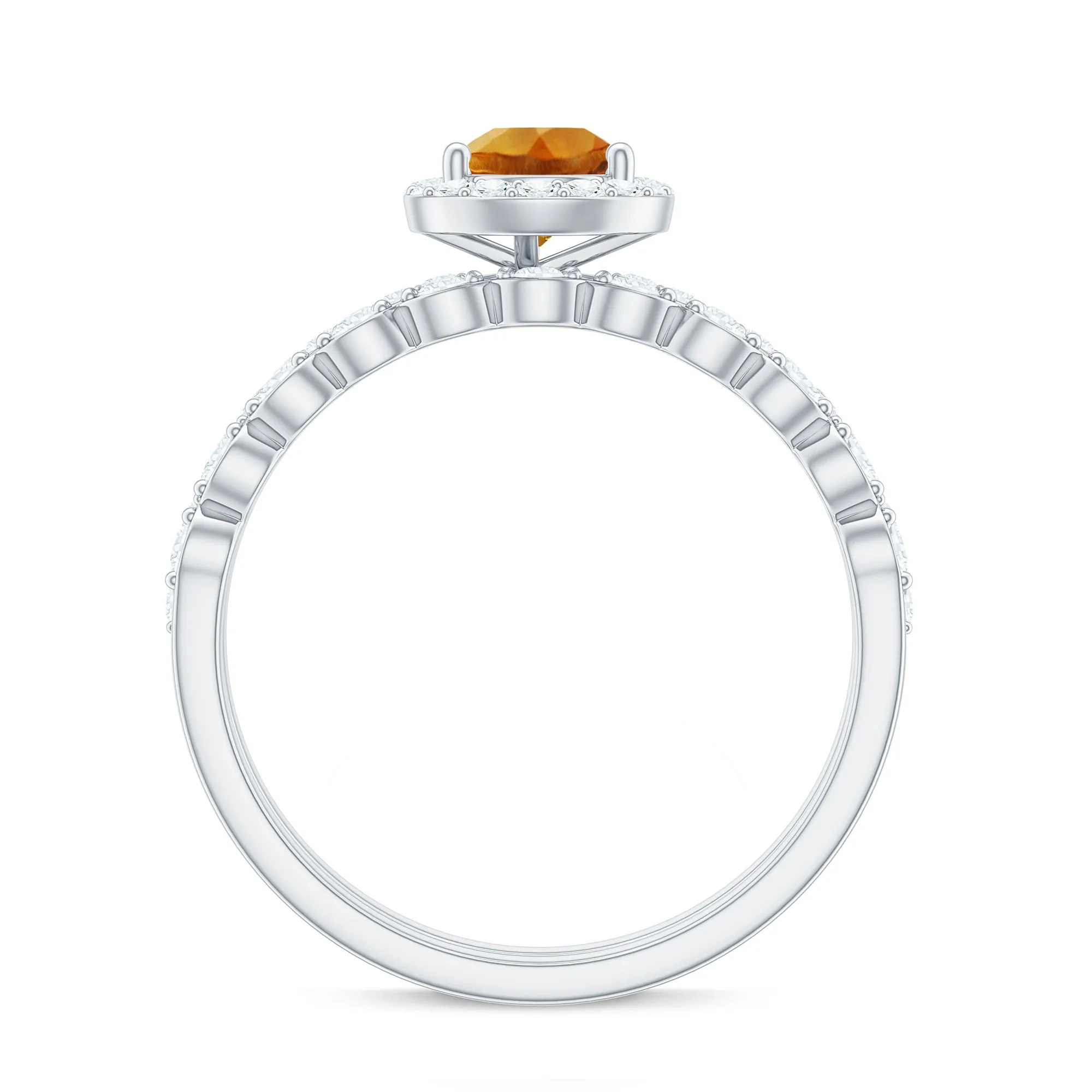 Teardrop Citrine Bridal Ring Set with Moissanite