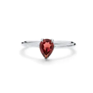 Teardrop Ring, Garnet, Silver