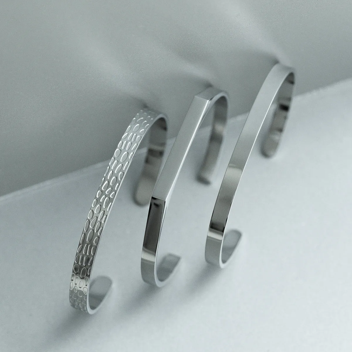 Textured Adjustable Cuff Bangle - Silver