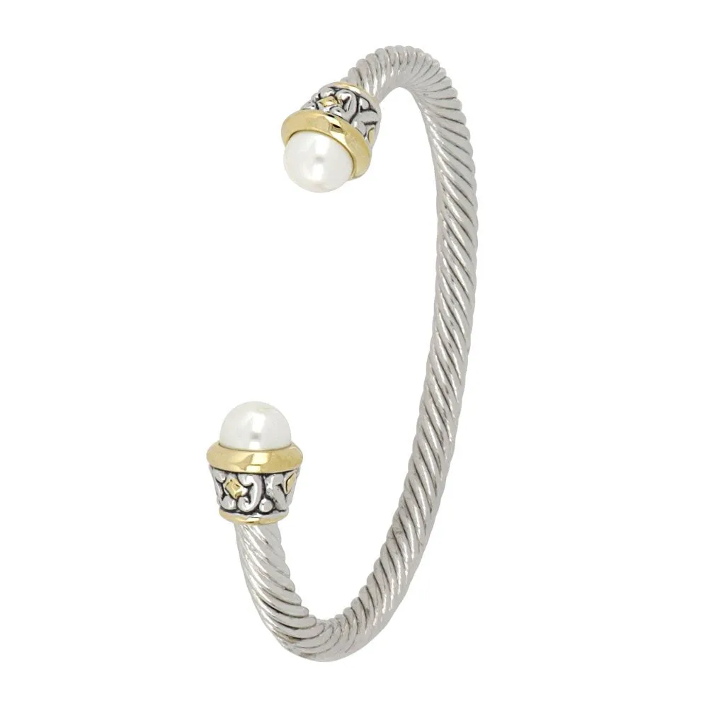 Thin 8mm Pearl Wire Cuff Bracelet