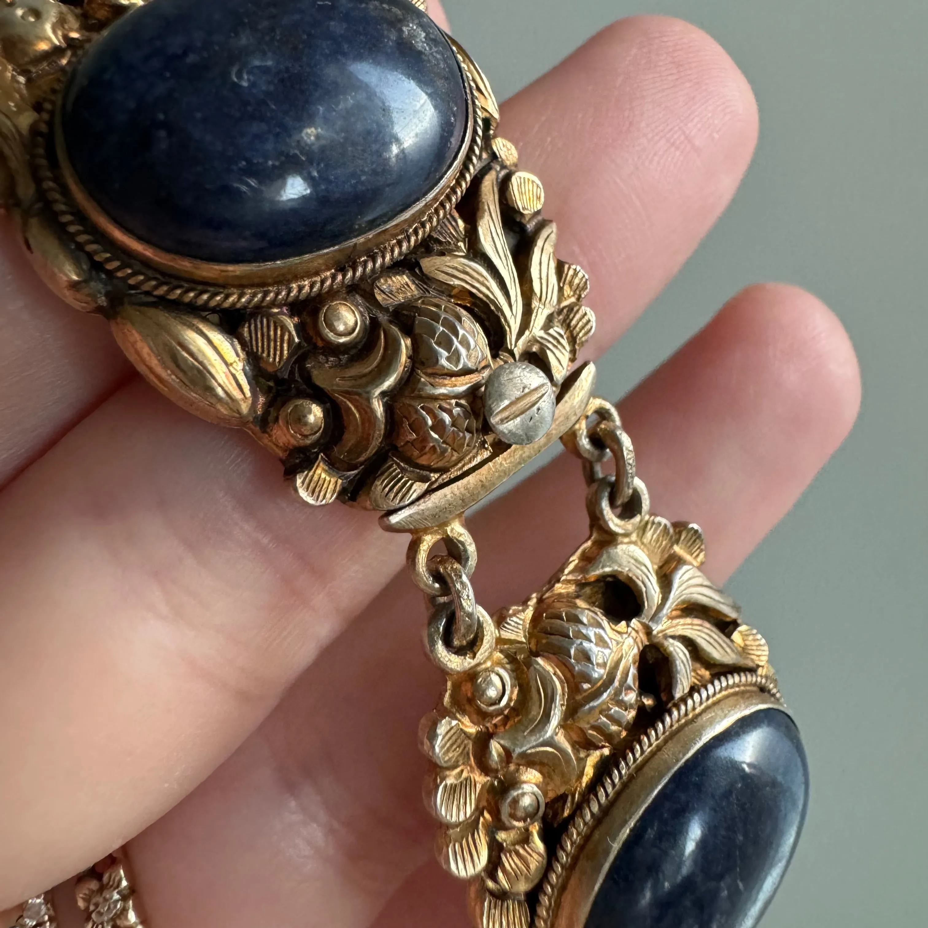 V I N T A G E // mermaid ecosystem / sterling silver and blue stone sea life link bracelet / 7.25"