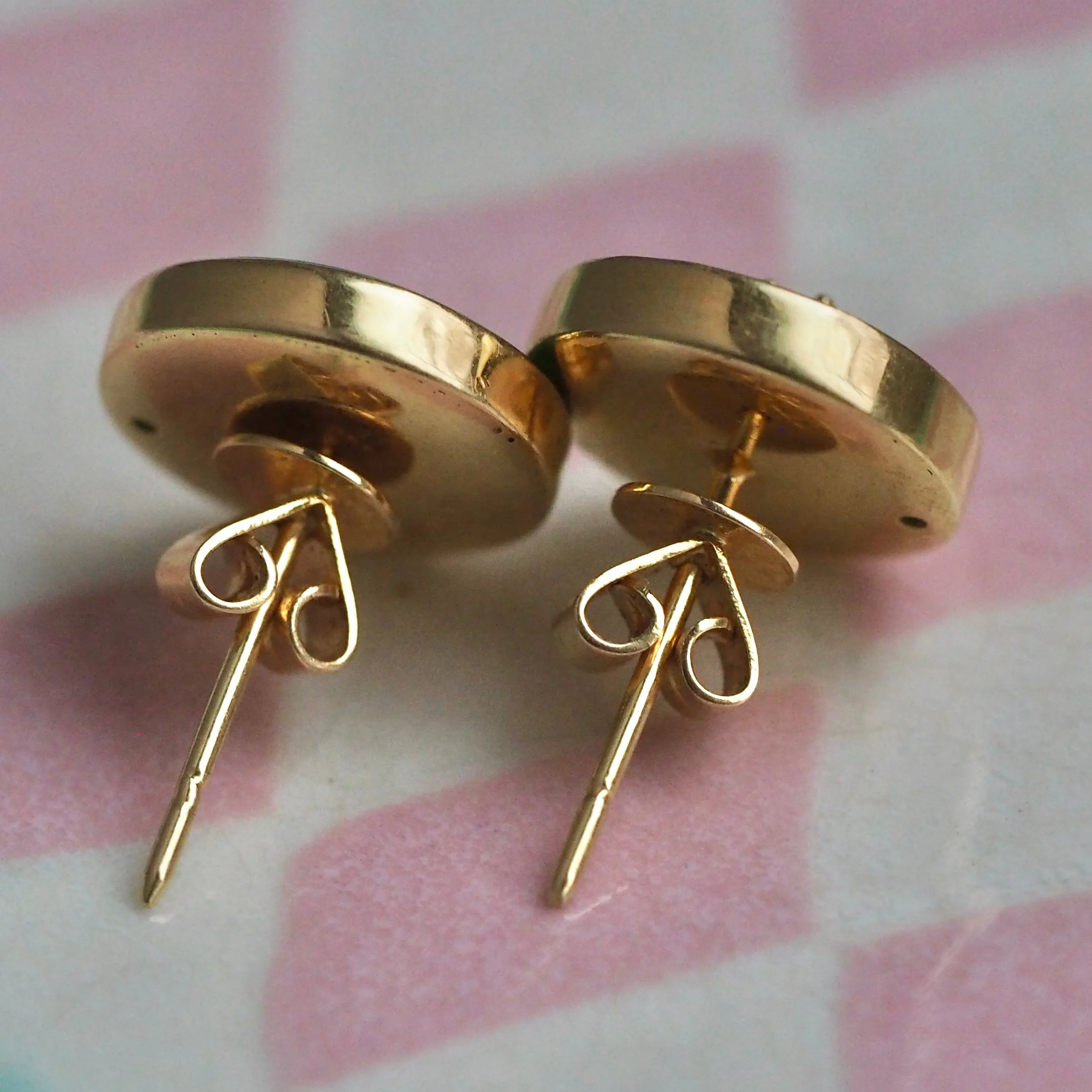 Vintage 18k Gold Jade & Diamond Earrings