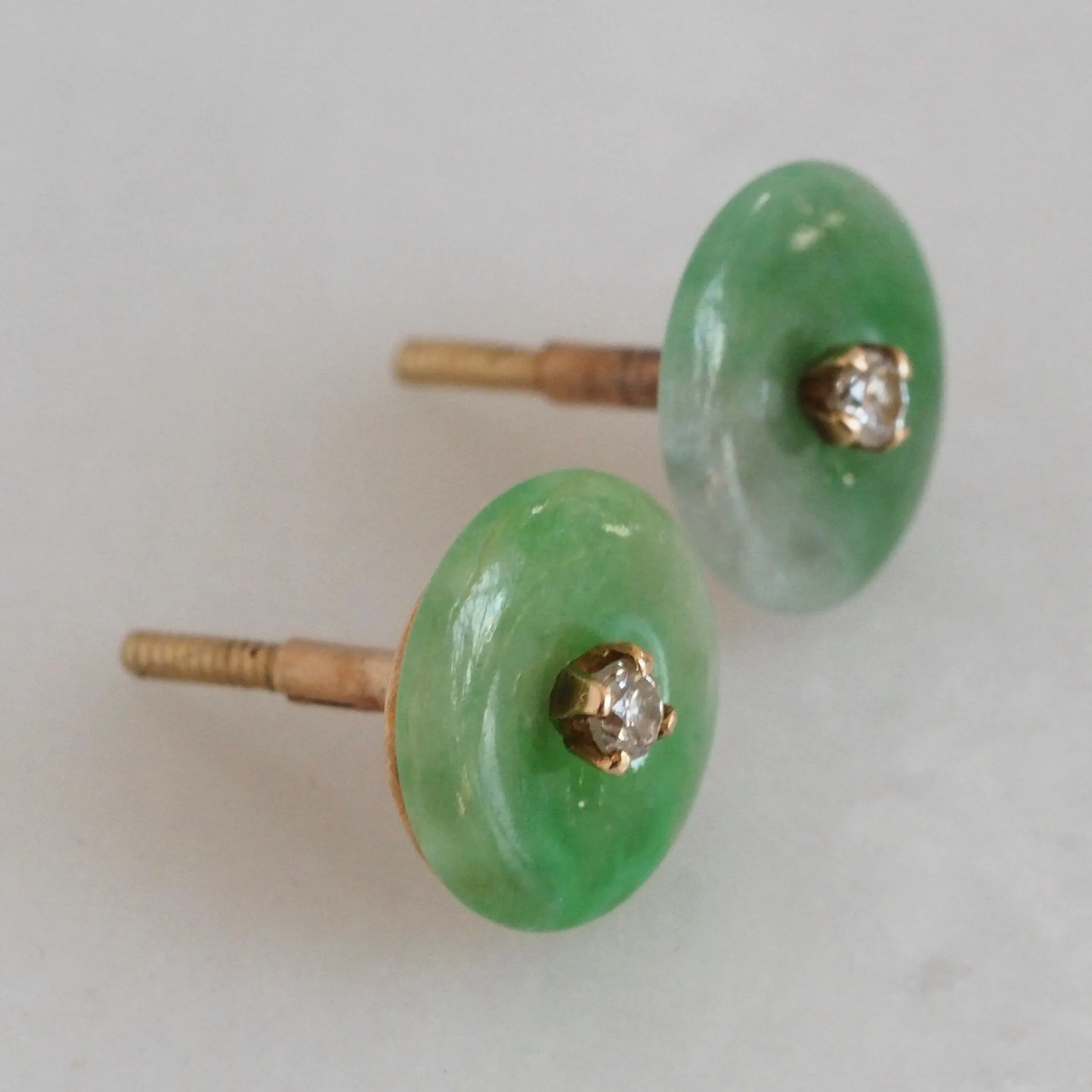 Vintage 18k Gold Jade and Diamond Earrings