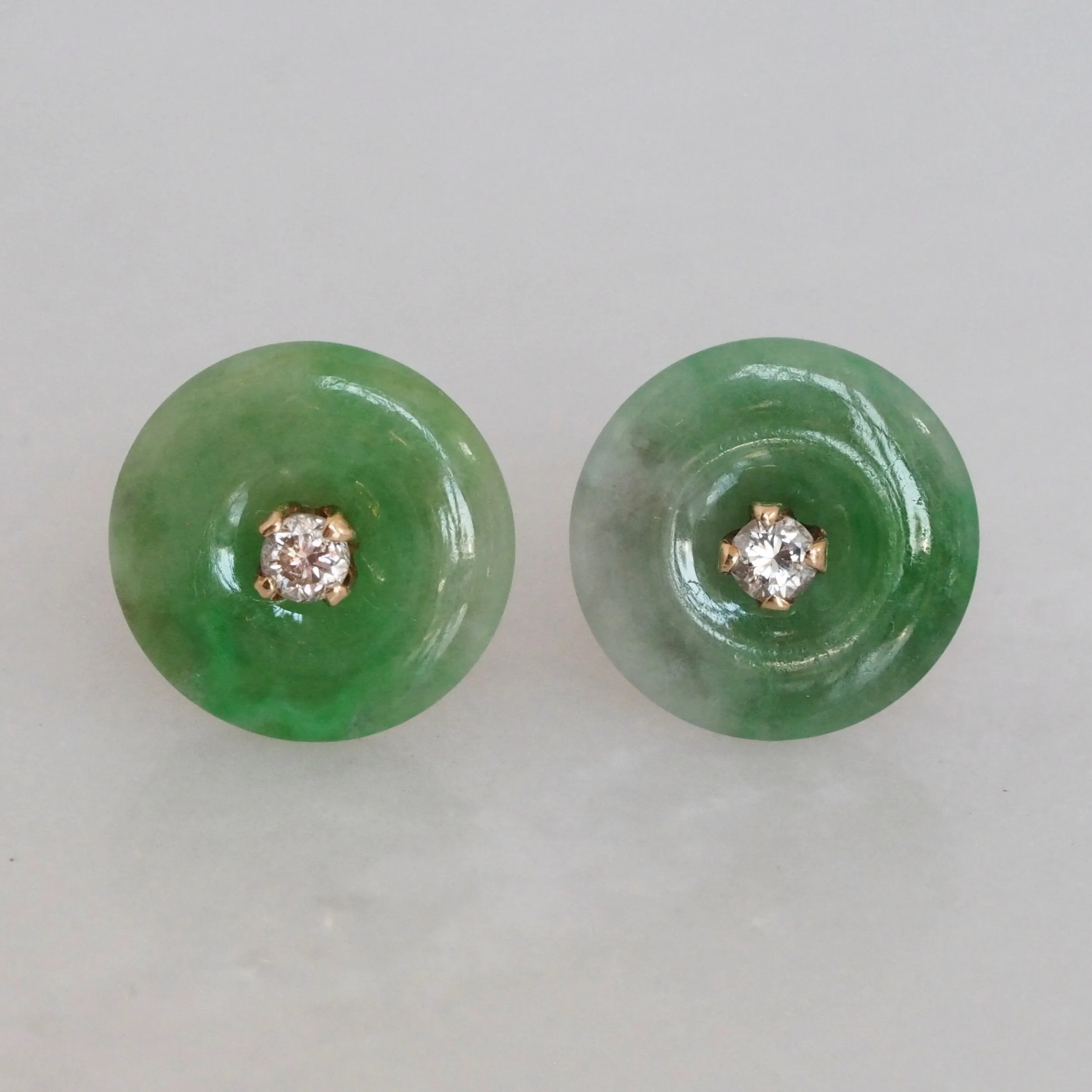 Vintage 18k Gold Jade and Diamond Earrings