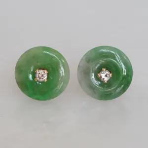 Vintage 18k Gold Jade and Diamond Earrings