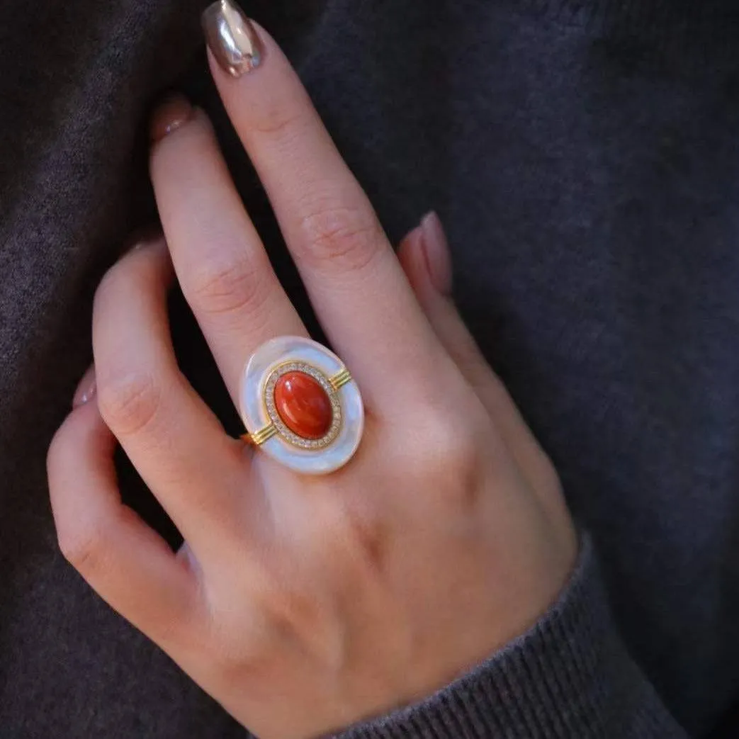 Vintage Design Natural Red Gemstones Ring
