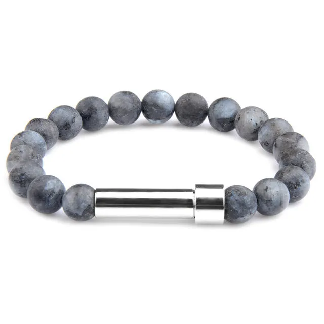 Wholesale Natural Stone Wishing Tiger Eye Lapis Lazuli Stainless Steel Round Tube Knob Bracelet
