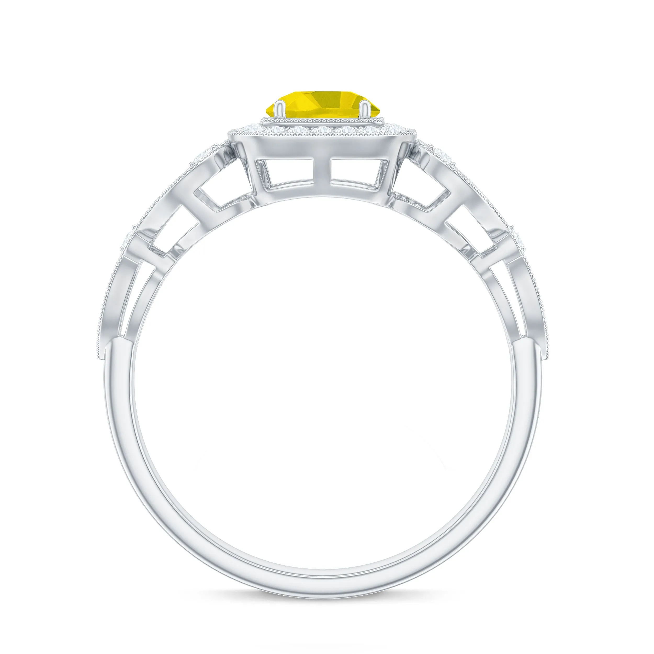 Yellow Sapphire Vintage Engagement Ring with Diamond Halo