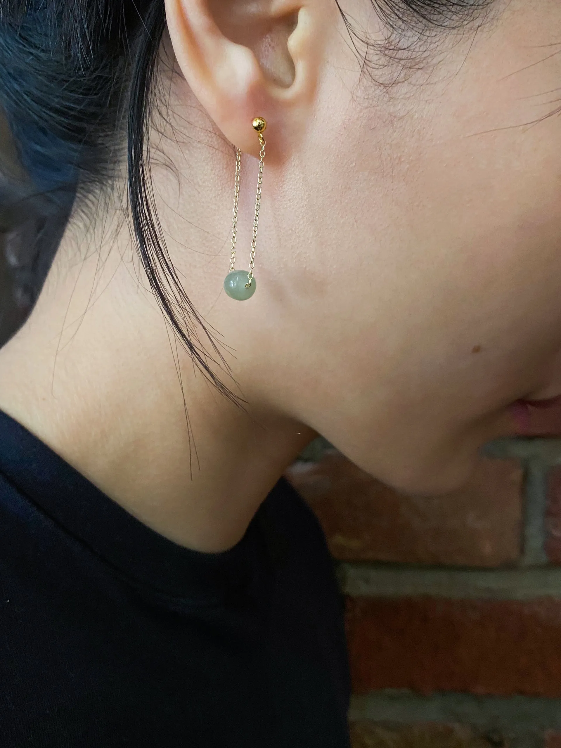 Zodiac collection | Libra — Skinny gold chain jade earrings