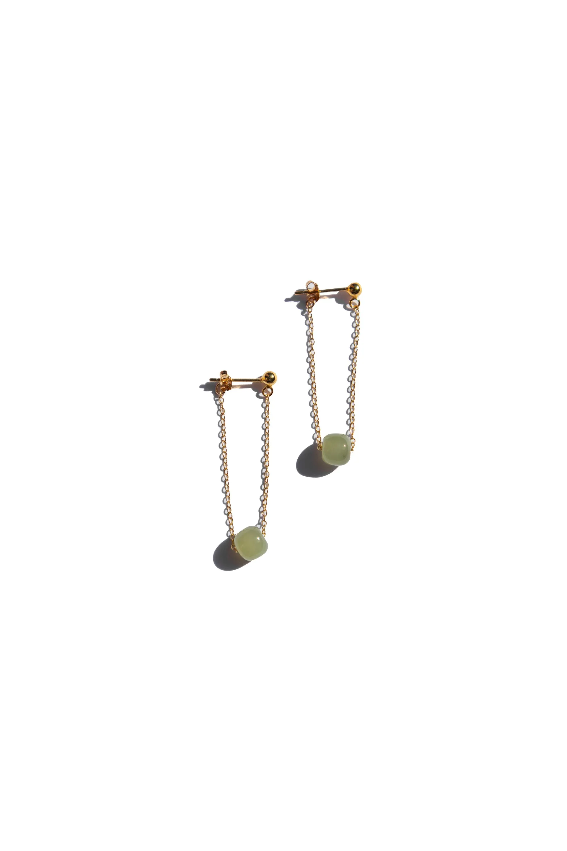 Zodiac collection | Libra — Skinny gold chain jade earrings