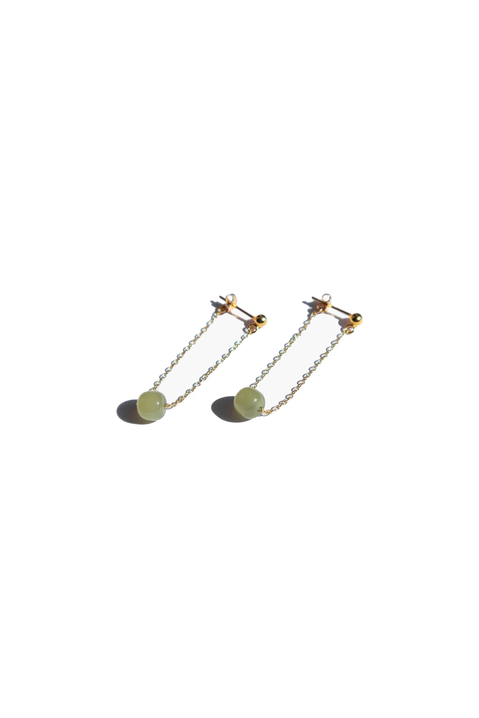 Zodiac collection | Libra — Skinny gold chain jade earrings